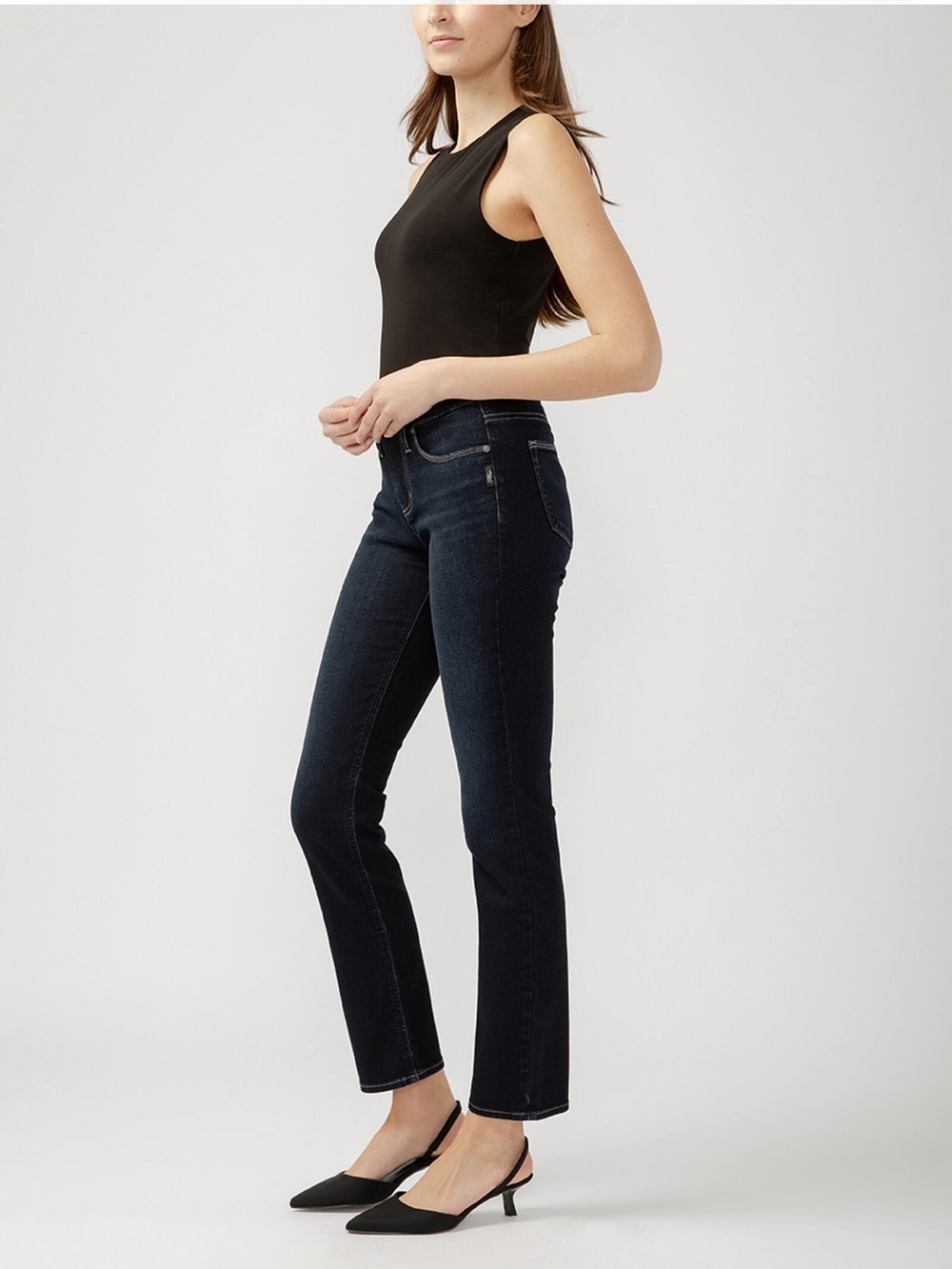 Silver Women's Suki Mid Rise Straight Leg Jeans Stretch Denim Size 29 dark wash
